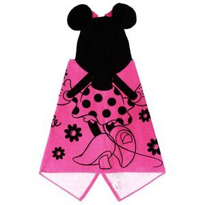 Disney Minnie Mouse Kids Bath Hooded Towel Wrap 51x22 Cotton Hot Pink/Black